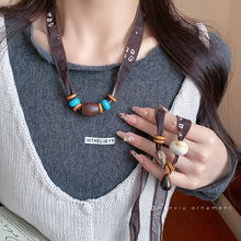 布艺木质水滴项链复古民族风锁骨链简约个性气质百搭饰品女高级感