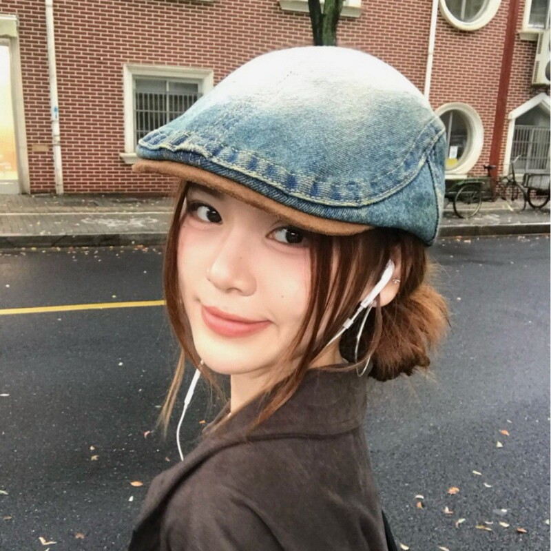 2025新款复古做旧反戴牛仔前进帽女显脸小鸭舌帽报童帽爆款批发|undefined