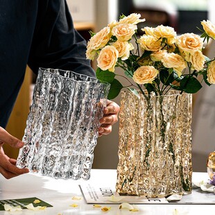 Yuxu High-grade Internet-famous Glacier Vase Living Room Glass Transparent Flower-arranging Nordic Ins Feng Shui Flower-raising Dining Table