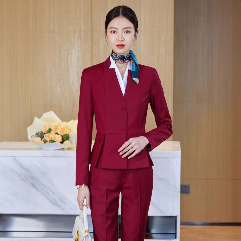 Stewardess uniform beautician overalls suit suit women's jewelry shop tooling spring and autumn hotel front desk professional suit