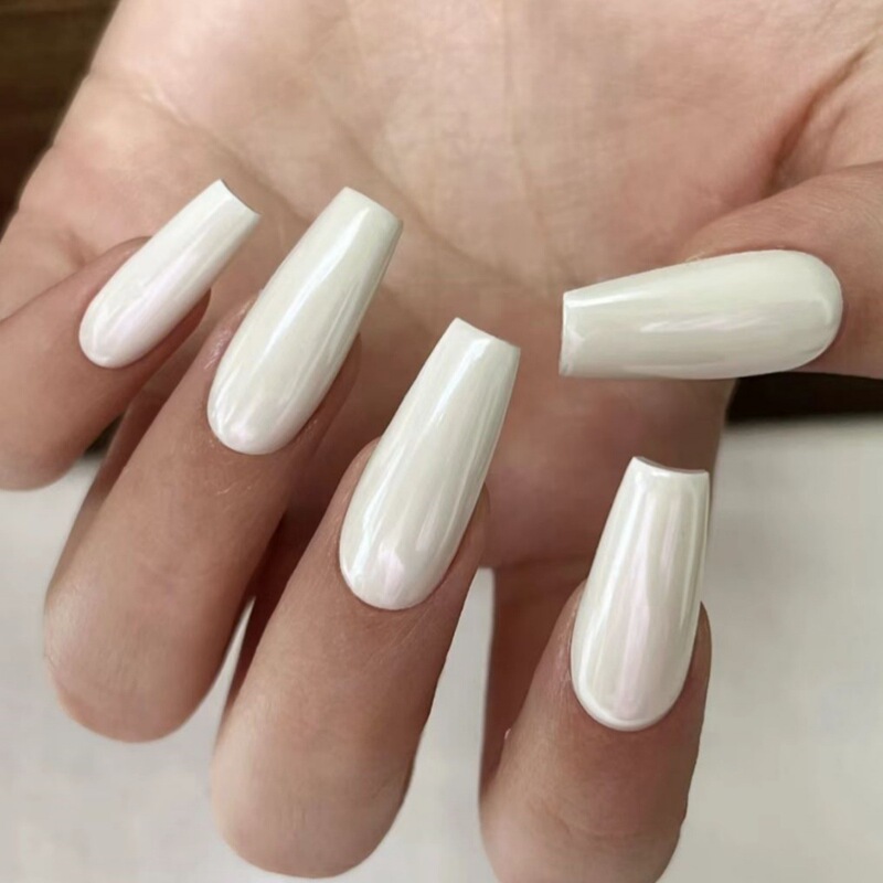Cross-Border European and American Long Ballet White Coffin Fake Nails Ballet Shape Glossy Fake Nails Wearable Nails 24 Pieces of Nails