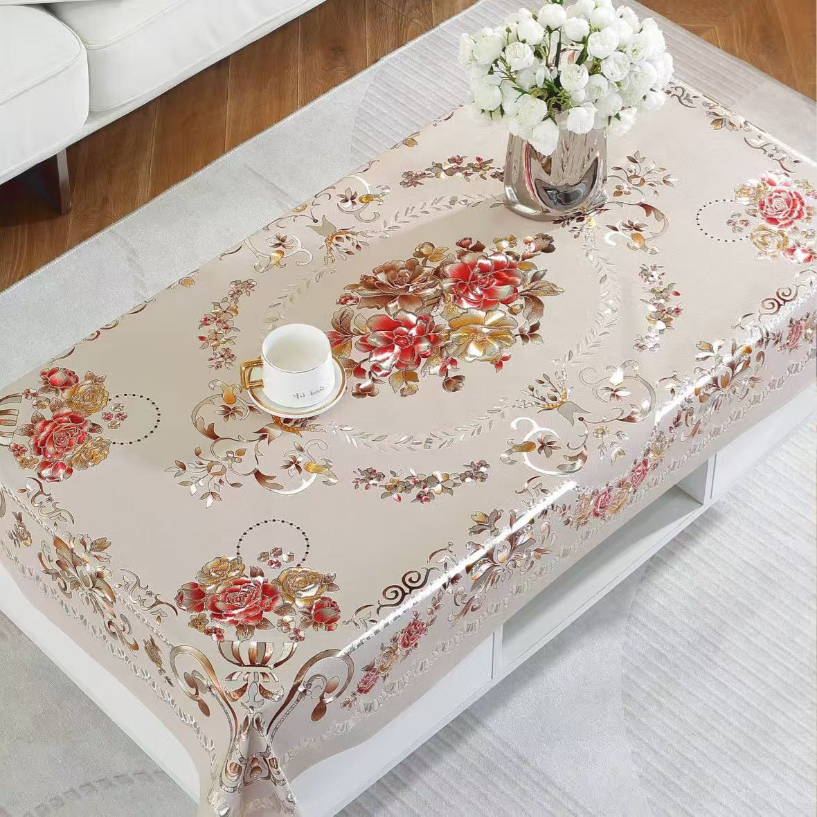 New Waterproof, Oil-Proof, and Heat-Resistant Coffee Table Tablecloth, No-Wash Rectangular Tablecloth for Home Use, Living Room, Light Luxury Nordic Style