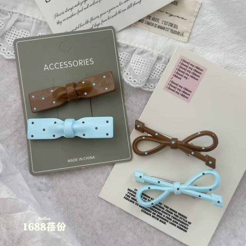 新款蓝咖色系波点蝴蝶结发夹韩版时尚百搭刘海侧边夹碎发夹ins风|undefined