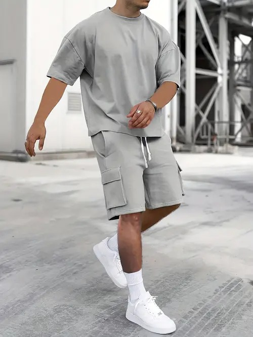 American Cross-border 2025 nueva tendencia de moda casual de manga corta cuello redondo camiseta pantalones cortos traje ME5 MA04