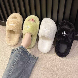 Women's plush slippers for outdoor wear autumn and winter 2023 new online red super popular ins trendy thick-soled cotton slippers