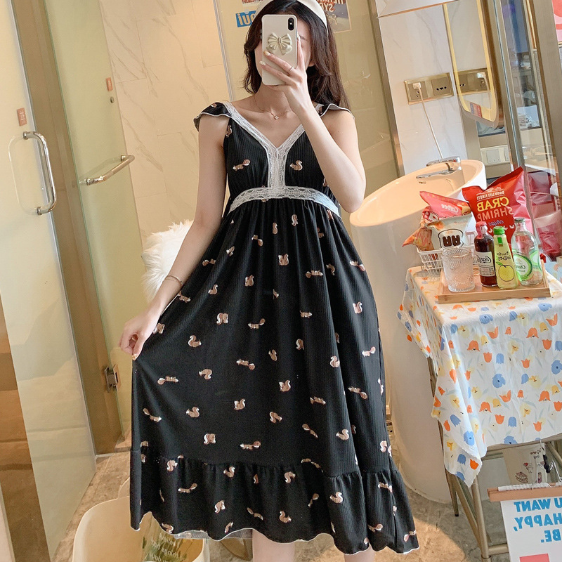 Princesa estilo suelto verano estilo coreano pijamas de las mujeres sueltas lindo camisón encaje con almohadilla en el pecho desgaste del hogar mujeres