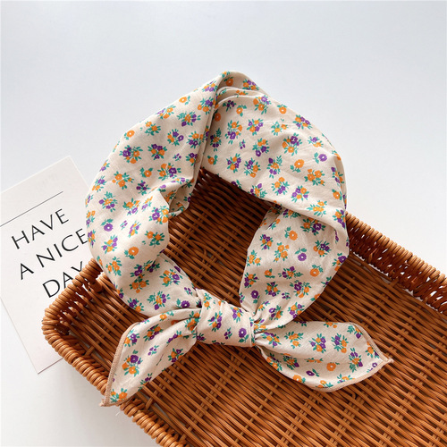 58 cotton and linen small square scarf for women, spring and autumn Korean literary and artistic versatile fashion temperament scarf single-sided digital printed scarf