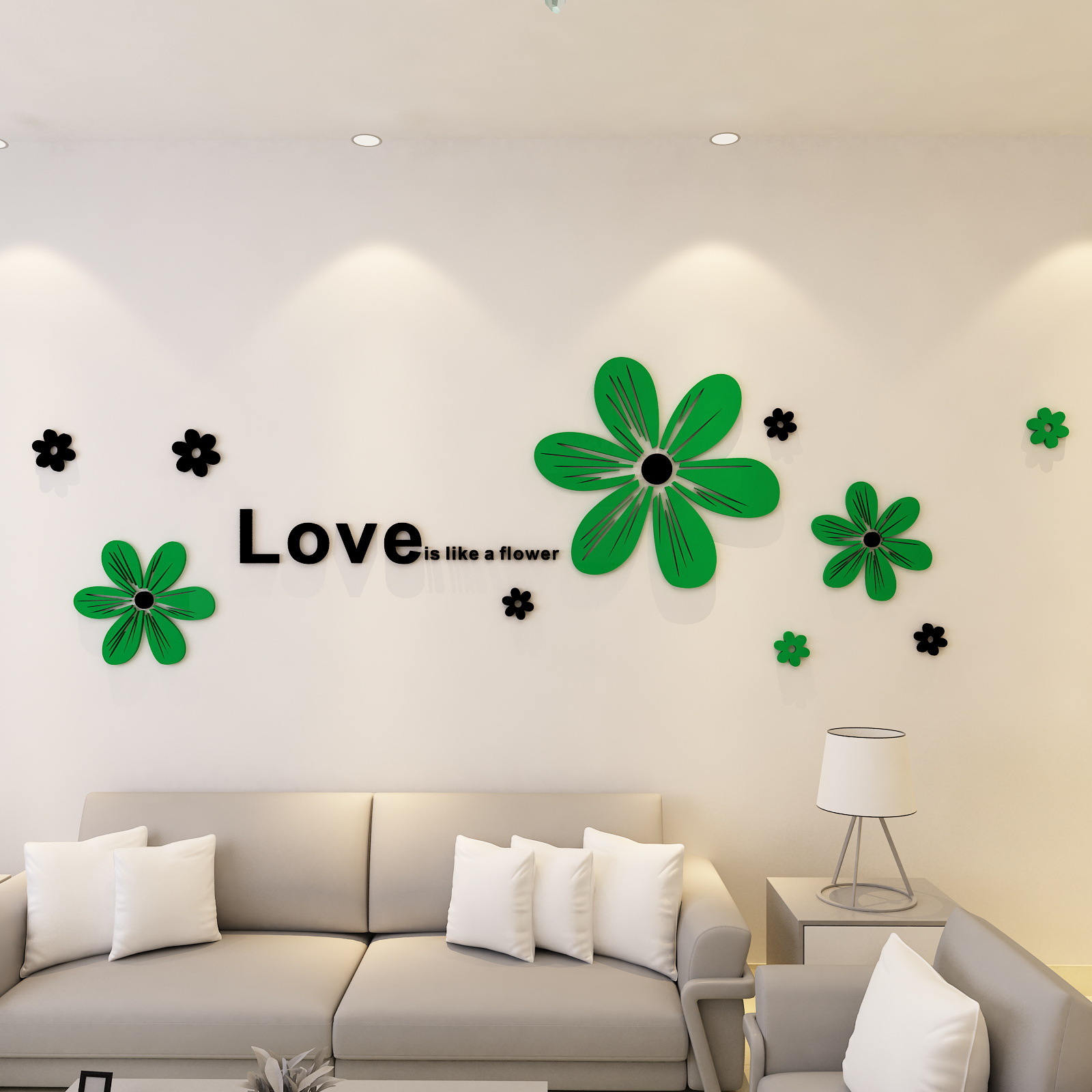 Decoração de parede autoadesiva em acrílico 3D com estampa de flores de verão para sala de jantar, sala de estar, quarto, sofá e parede atrás da TV._voghion.com