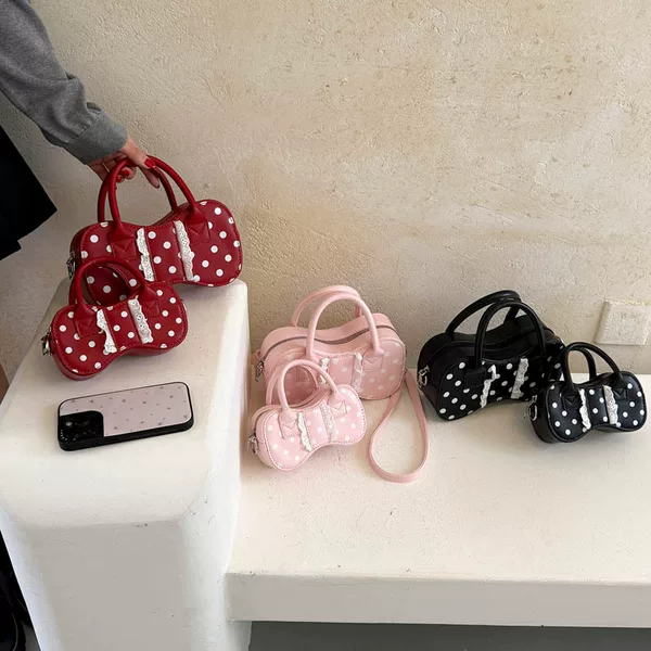 Polka Dot Bow Women's Handbag, Fashionable Korean Style Niche Lace Mini Parent-Child Single Shoulder Crossbody Children's Bag