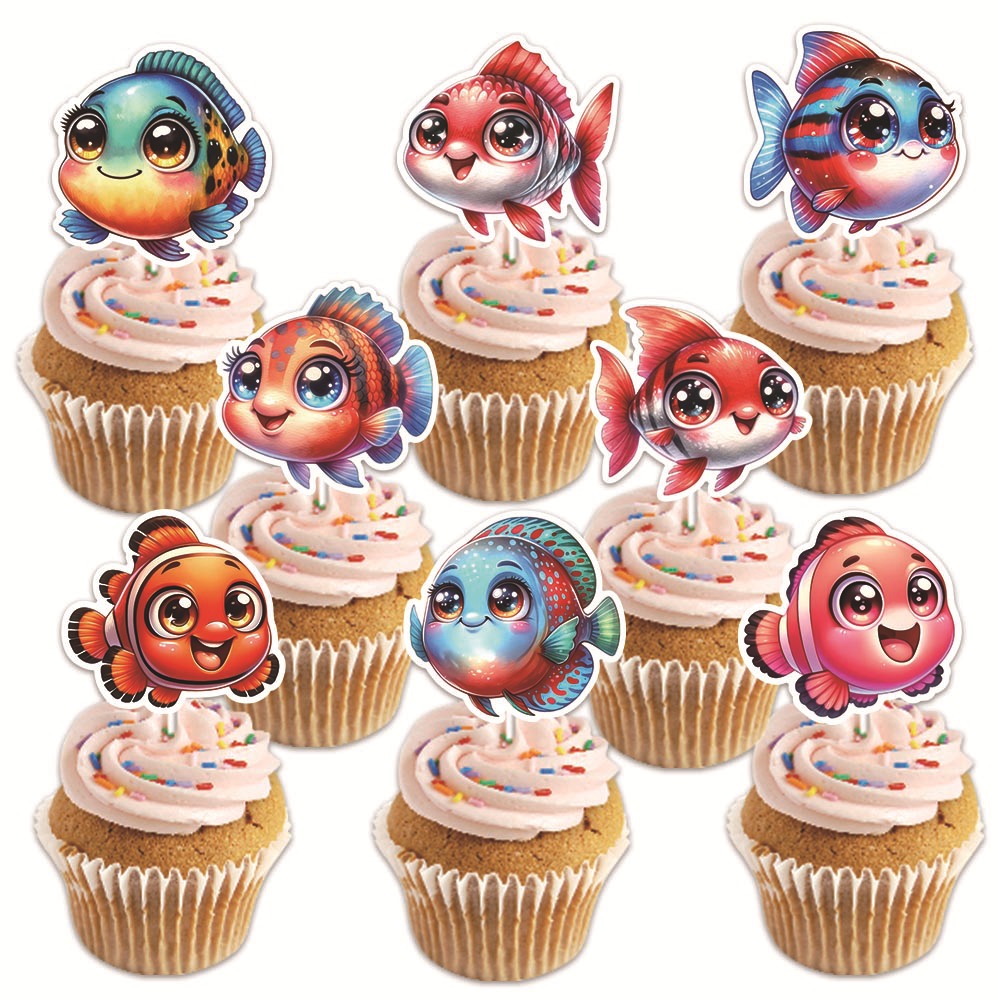 Cruzado mar temático pastel decoración plug-in peces payaso fiesta de cumpleaños decoración postre pastel miniplate