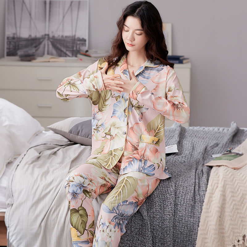 Más tamaño % Pijama de algodón traje de invierno de manga larga de primavera y otoño de las mujeres de mediana edad homewear se puede usar fuera