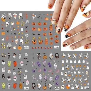 Cross-border New Halloween Nail Art Stickers Nail Decoration Back Adhesive Stickers Cute Three-dimensional Relief