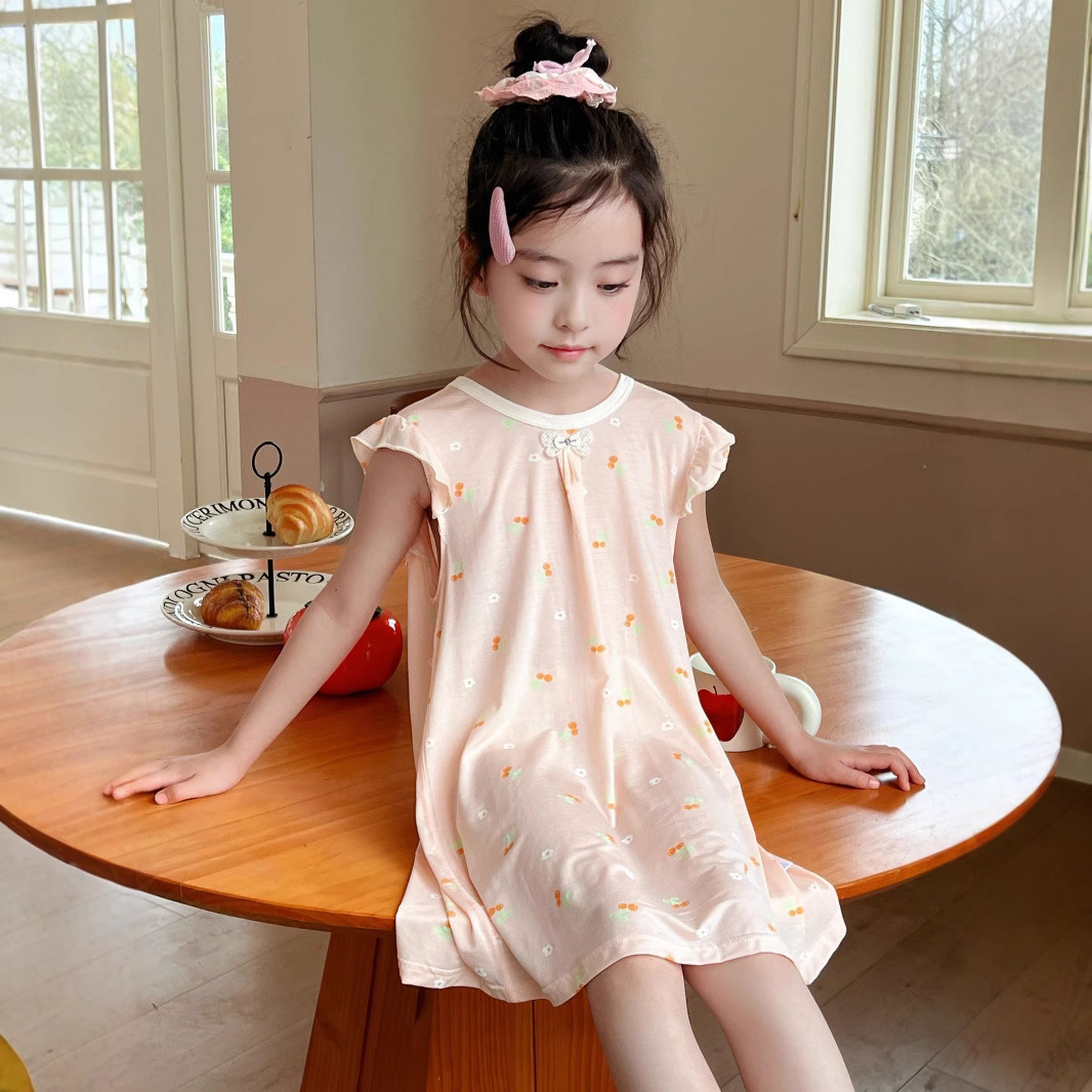 [Personalizado] Niña verano celeste camisón mujer tesoro bolso 2 lindo lazo falda de manga voladora mono de estilo dulce