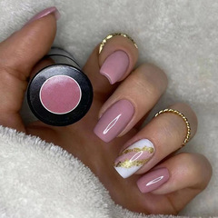 Long and mid-length European-style solid color nail art with gold foil false nails, Western and American Instagram style, sweet and charming wearable nail stickers