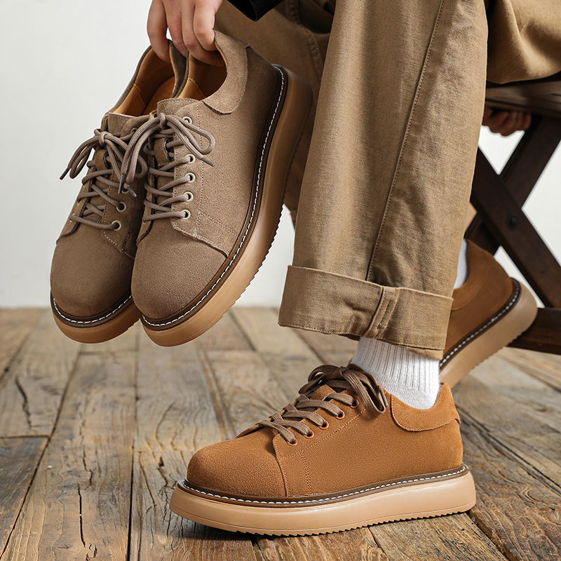 Men's 2024 spring new product: genuine leather, suede, cowhide, raised height, casual and versatile board shoes, suede_voghion.com