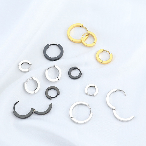 European and American fashion stainless steel earrings classic curved small circle line double-sided ear buckle versatile ear clip earrings