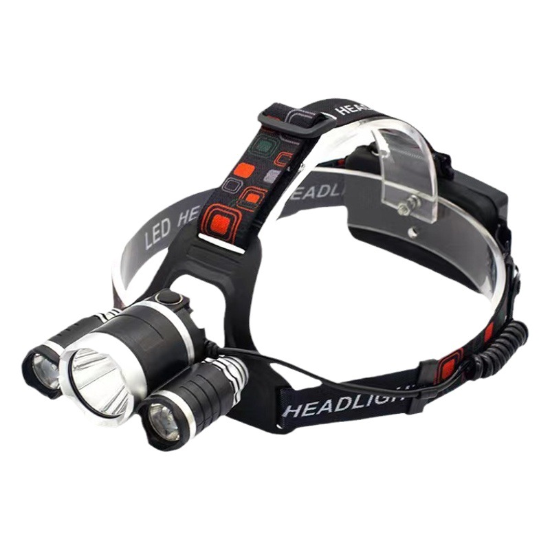 Cross-Border linterna de iluminación montada en la cabeza de 3 cabezas LED de luz fuerte Faro de carga Super brillante luz al aire libre de largo alcance