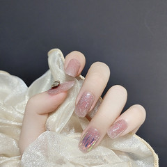 B269 Diamond Flow Glass Autumn/Winter White Middle-Long Square Head Wearable Nail Art Advanced Handmade UV Gel Nail Sticker