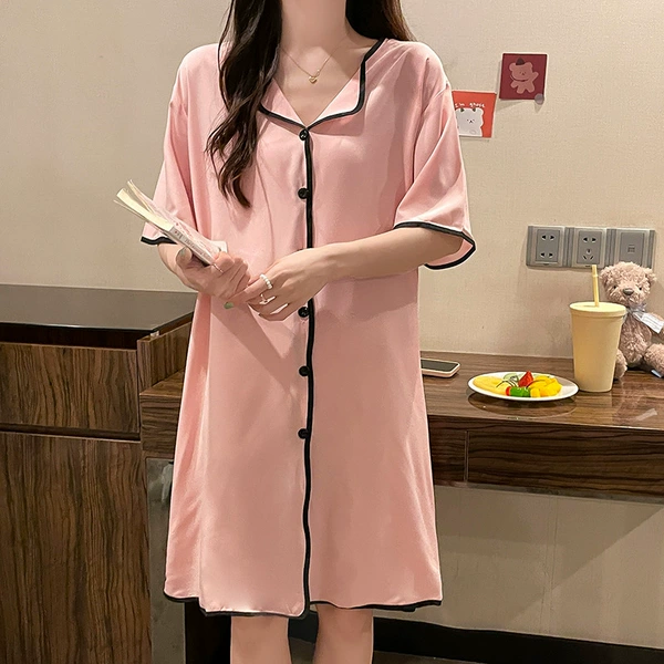 Wavy short sleeve skirt#pink