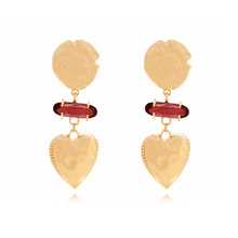 欧美复古长款几何钱币镶玻璃爱心吊坠耳环夸张个性多层心形耳饰女