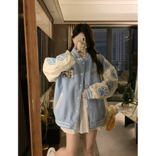 学院风甜美猫爪刺绣棒球服外套女2025秋新款设计感撞色夹克
