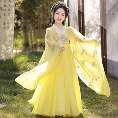Yellow Immortal Hanfu Girl 2024 Autumn New Style Ancient Costume Tang-style Ruffle Skirt Ancient Style Children's Large Sleeve Hanfu Dress
