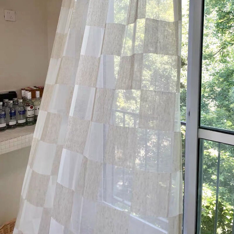 Large Square Niche Designer Cotton and Linen French Retro Style Pattern High-End Living Room Bedroom Gauze Curtains