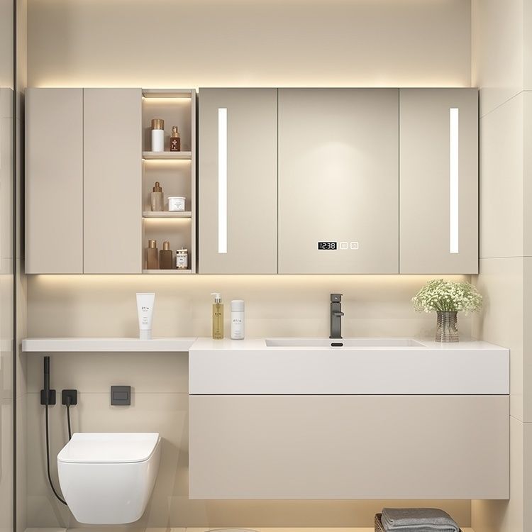 岩板一体盆橡木浴室柜组合无缝盆马桶延长卫生间智能洗漱台盆