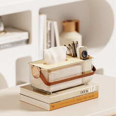 Luxury mid-range transparent compartment hand-held desk tissue box multifunctional living room restaurant storage box
