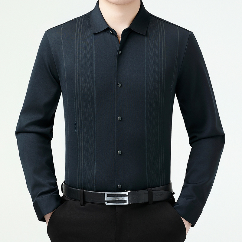 Genuine Brand Autumn and Winter Cashmere Shirt Long-Sleeved Men's Classy Middle-Aged Business Casual Fleece-Lined Warm Large Size Men's Shirt