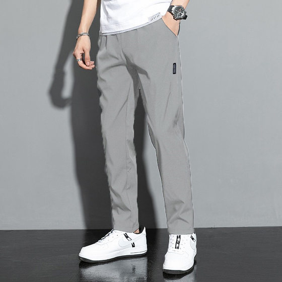 2025 Summer Casual Men's Pants Loose Thin Ice Silk Pants Straight Quick-drying Pants Breathable Men's Elastic Sports Pants
