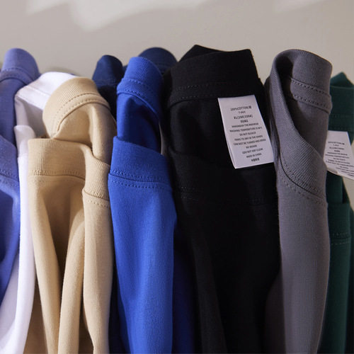 Heavyweight short-sleeve T-shirt summer crew neck 230g pure cotton youth T-shirt for men and women, small collar, solid color