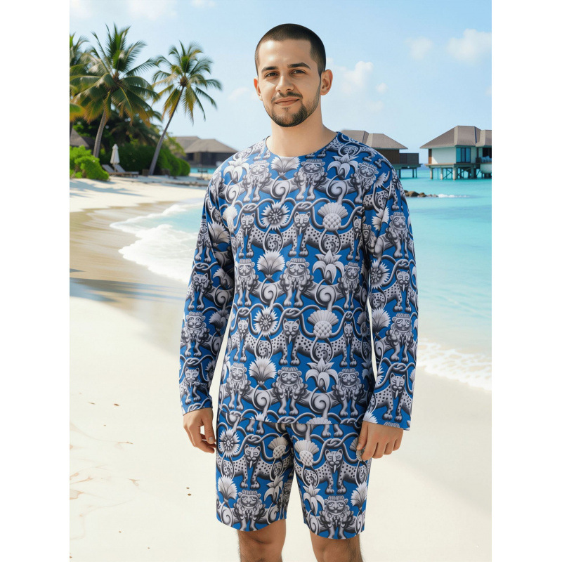 Swimsuit with sun protection mesh and long sleeves, set for cross-border vacations, Russian men's swimwear