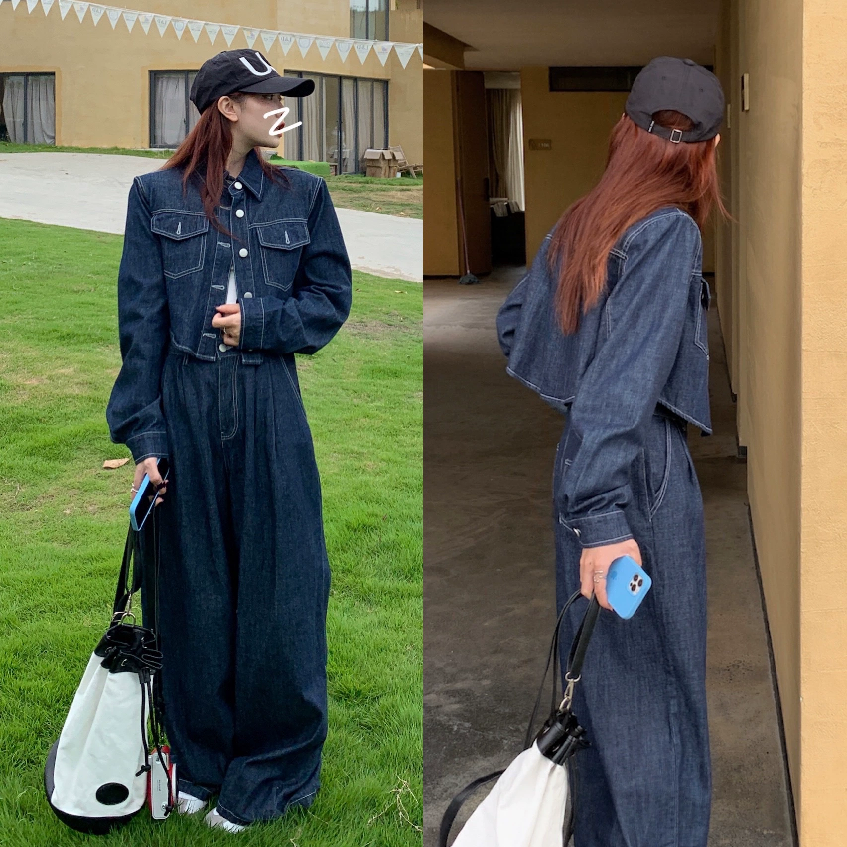 Корейский шик: осенний ретро-комплект — суперкрутая джинсовая рубашка и свободные джинсы с высокой талией до пола.