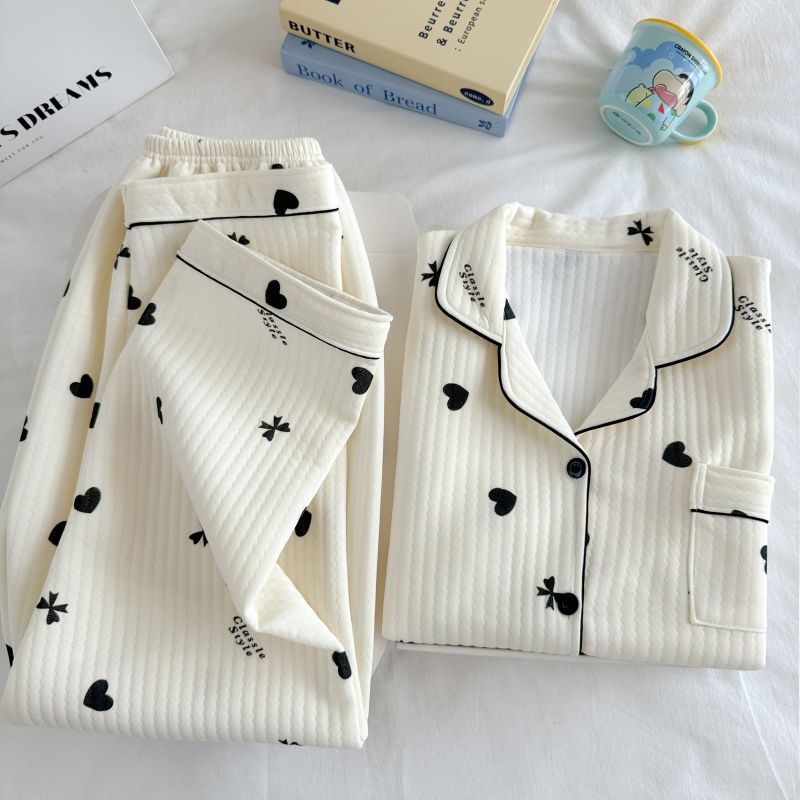 Algodón de aire al por mayor transfronterizo pijama intercalado de mujeres otoño invierno calentamiento algodón intercalado grueso cardigan dulce ropa de casa a cuadros