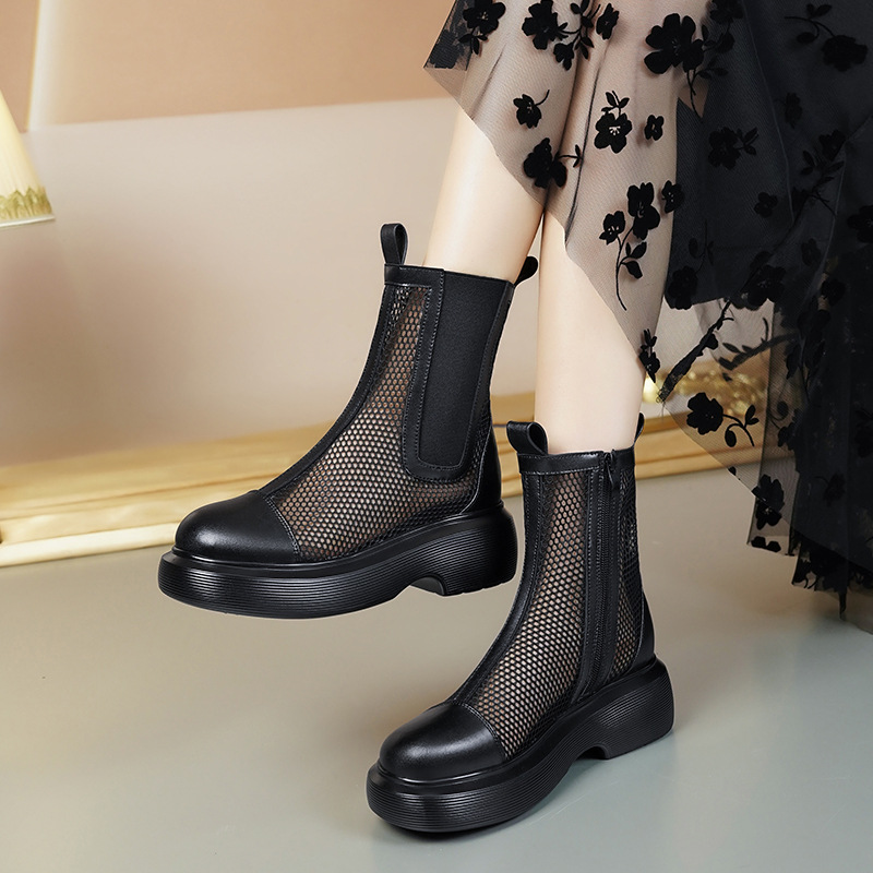 Boot lưới nữ cổ thấp thoáng khí mùa hè phong cách Martin — Màu đen