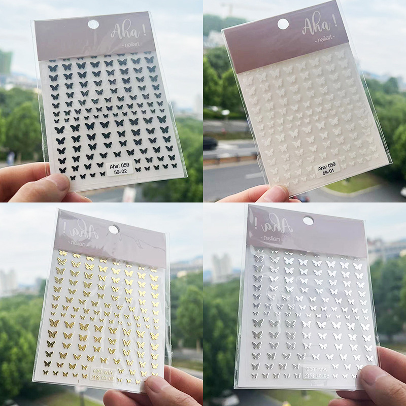 Butterfly Nail Stickers, Popular on Xiaohongshu, High-End Simple Black and White Gold and Silver Small Butterfly Nail Decoration Stickers