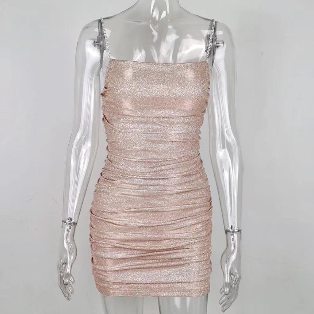 Elegante dames cocktailjurk strapless met glitters en plooien_voghion.com