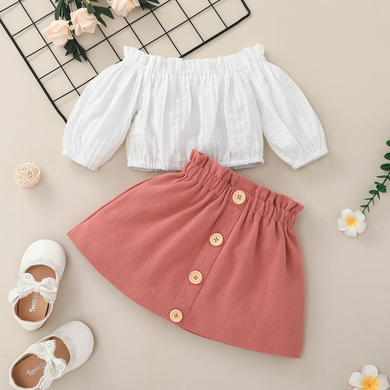 Fashion Long-sleeved One-shoulder Blouse Skirt Baby Suit Wholesale Nihaojewelry display picture 1