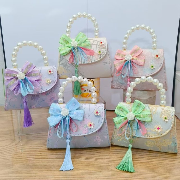 Bolso de hombro para niños caliente exquisito antiguo bolso de cambio para chicas lindas princesas al aire libre bolso de perlas casuales