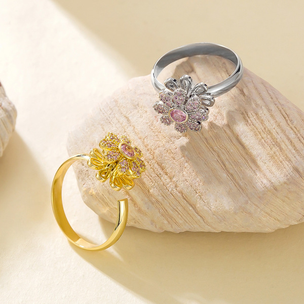 Fashionable cute small design adjustable ring with zircon