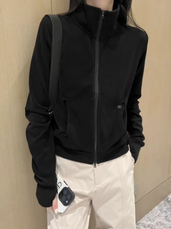 德绒卫衣女短款休闲立领外套秋款2025新款冬季修身开衫拉链上衣|undefined