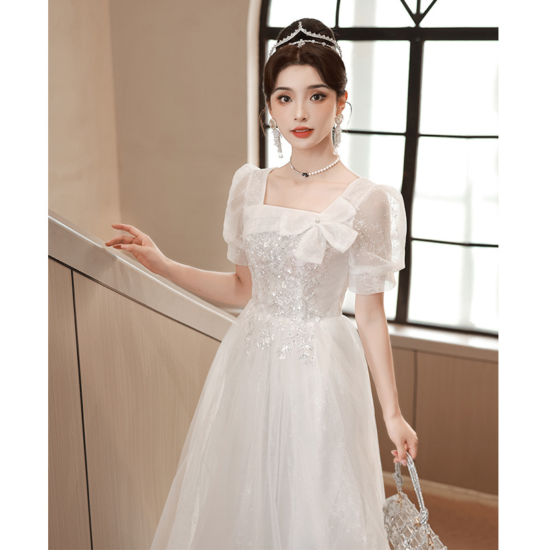 White Graduation Evening Dress Female Super Fairy Temperament High-end Light Luxury Niche French Art Examination Banquet Host Adult Ceremony