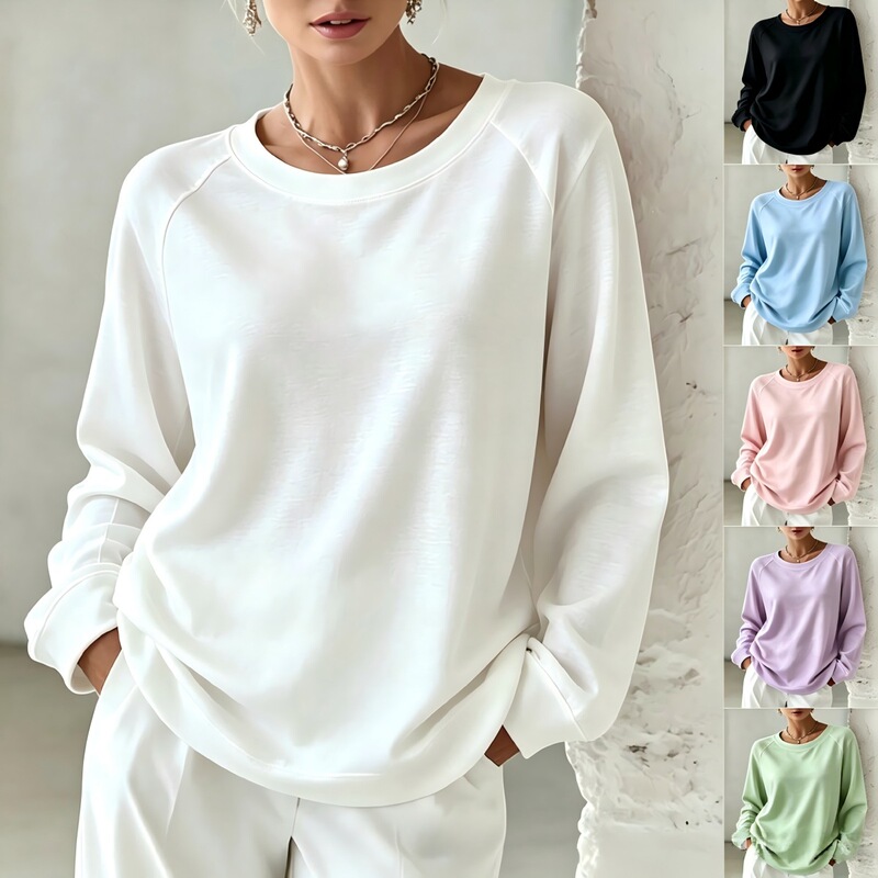 2026 New European and American Cross-Border Autumn and Winter Soft Color Loose Round Neck Casual Long Sleeve Women's Sweatshirt 2026 New European and American Cross-Border Autumn and Winter Soft Color Loose Round Neck Casual Long Sleeve Women's Sweatshirt
