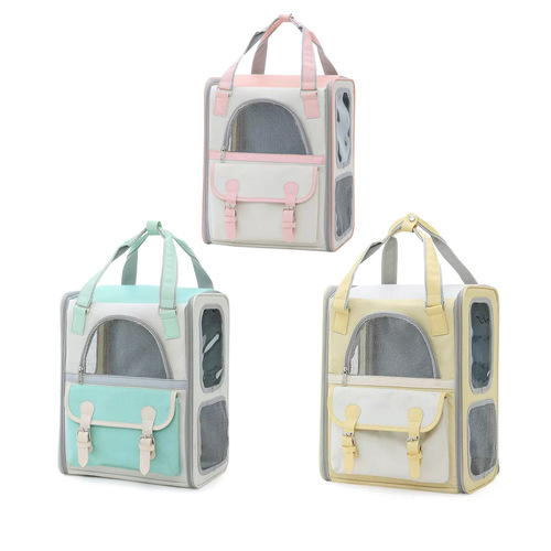 Large-capacity fashionable color-blocking cat and dog travel backpack, portable, double-shoulder bag, outdoor anti-stress, breathable cat backpack