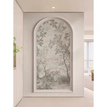 法式弧形壁画拱形玄关背景墙装饰画现代简约壁纸入户墙布过道壁布