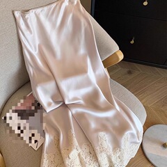 アセテートサテンスカート 軽やかな高級感 2025年夏新作 レース切り替えスカート レディース Aラインフィッシュテールスカート
