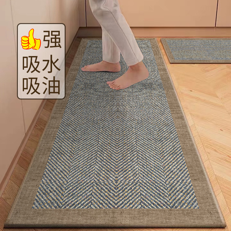 현대 간단한 주방 바닥 매트 물 흡수 오일 흡수 미끄럼 방지 카펫 린넨 패턴 인쇄 긴 문 매트 발 매트