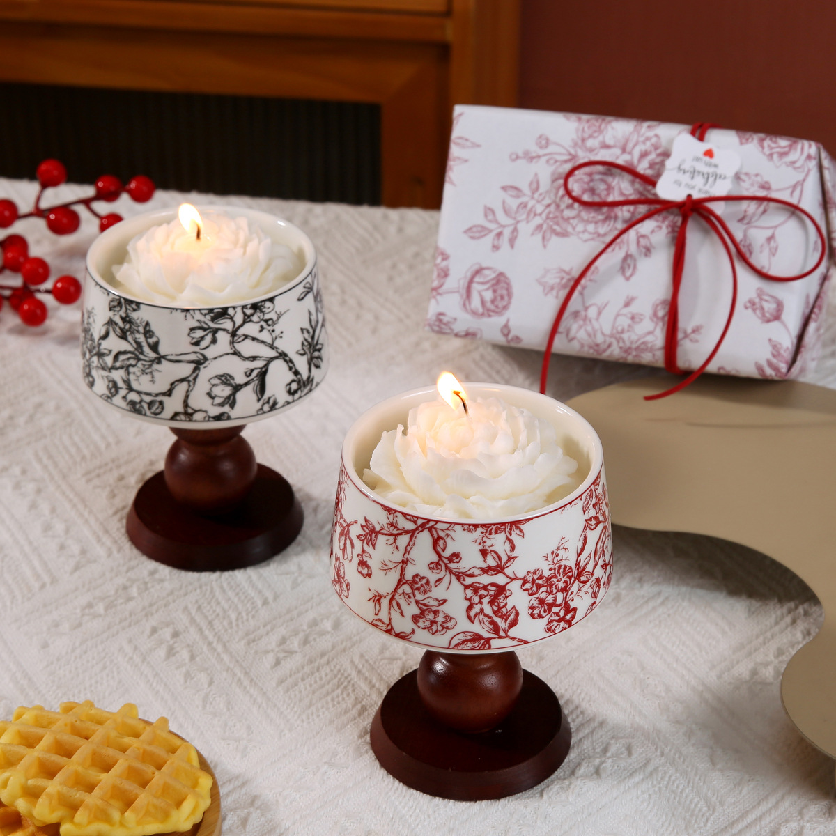 Bougie parfumée française élégante avec diffuseur en bois déco_voghion.com