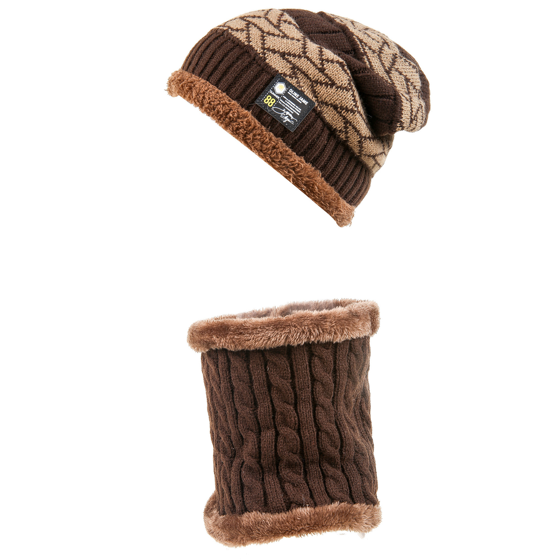 Otoño e Invierno con forro polar cálido sombrero de punto al aire libre sombrero de lana a prueba de frío sombrero de los hombres suéter sombrero bufanda traje de dos piezas image 10